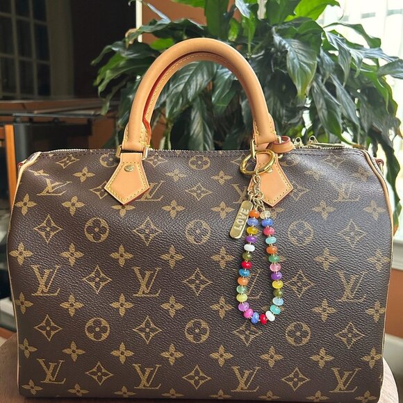 Beaded Bag Charm Multicolored Jade Gold Tone - Picture 3 of 8